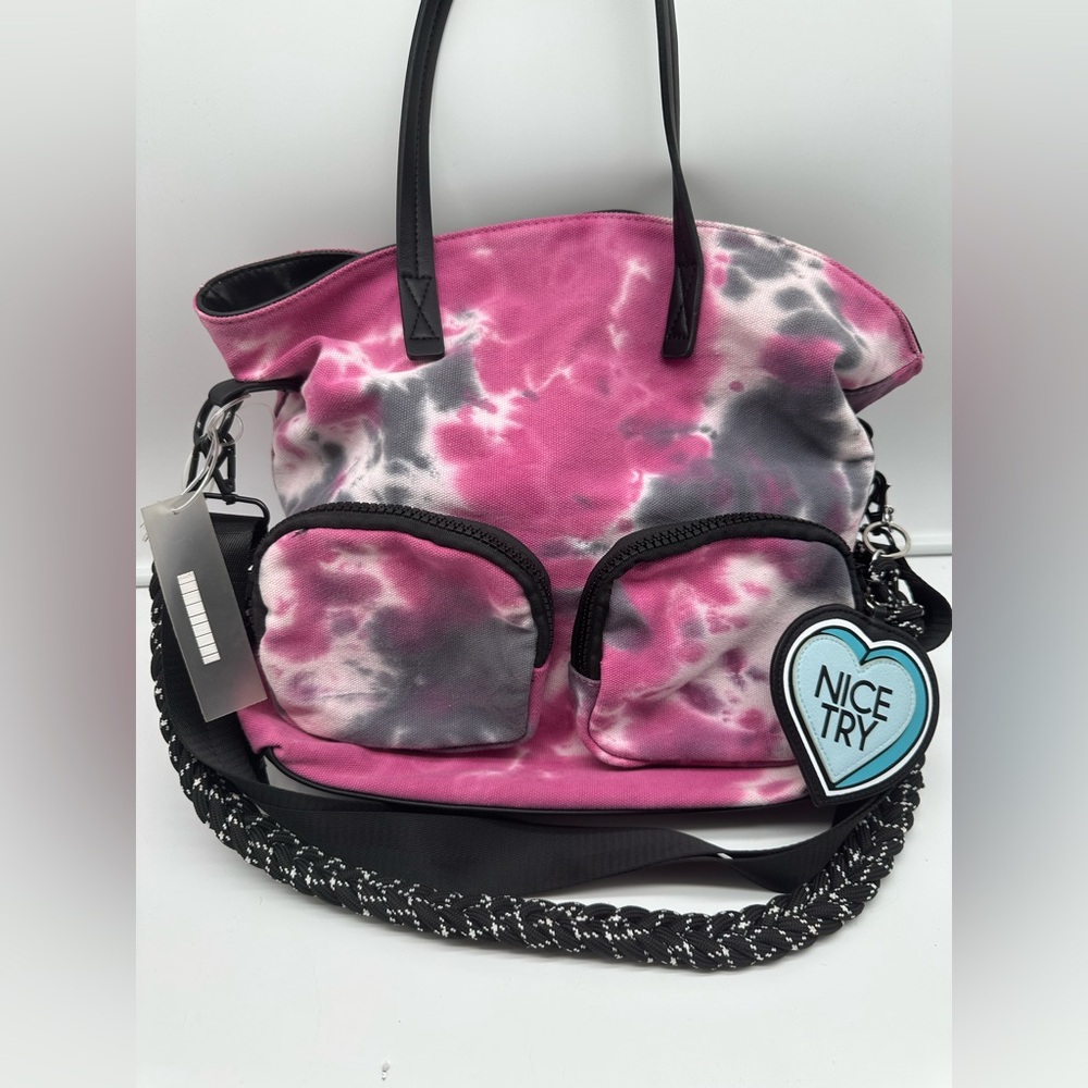 BNWT Like Dreams Tie Dye Work Tote Bag new with tags pink black and grey HTF